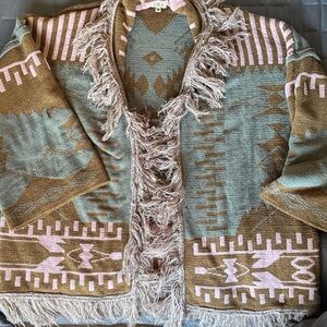 POL Cozy Knit Sweater with Pink and Brown Accents